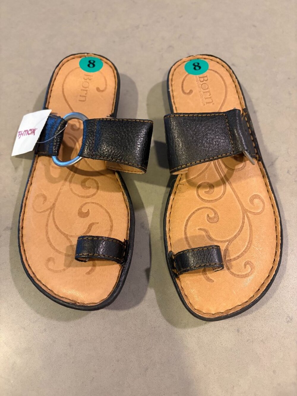 BORN Black Leather Toe-Ring Slide Sandals - Women’s Size 8